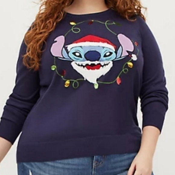 Torrid Disney Stitch Santa Glam Christmas Sweater Blue 1X - Picture 7 of 7